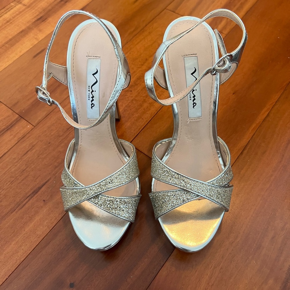 Nina New York Sparkly Silver Heels